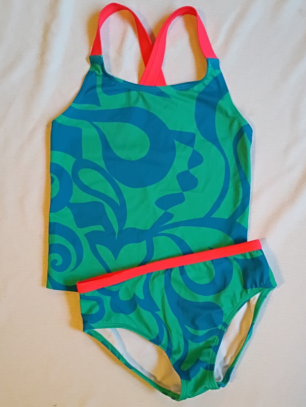 Boden Girls' One-Piece Swim Tankini in Green, Teal & Pink